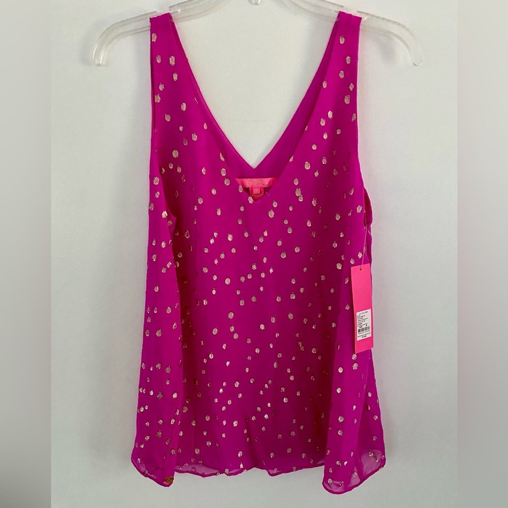 Lily Pulitzer Florin Silk Sleeveless V neck top in Elderberry